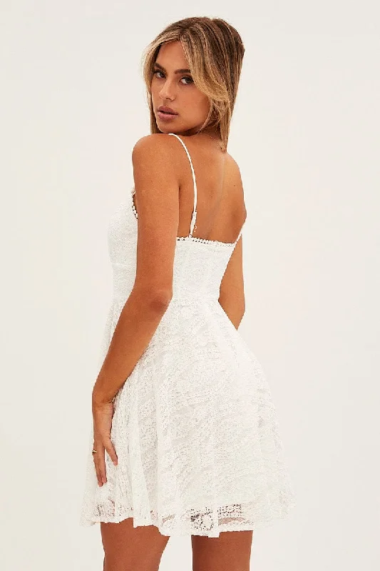 White Lace Trim Circle Skirt Dress