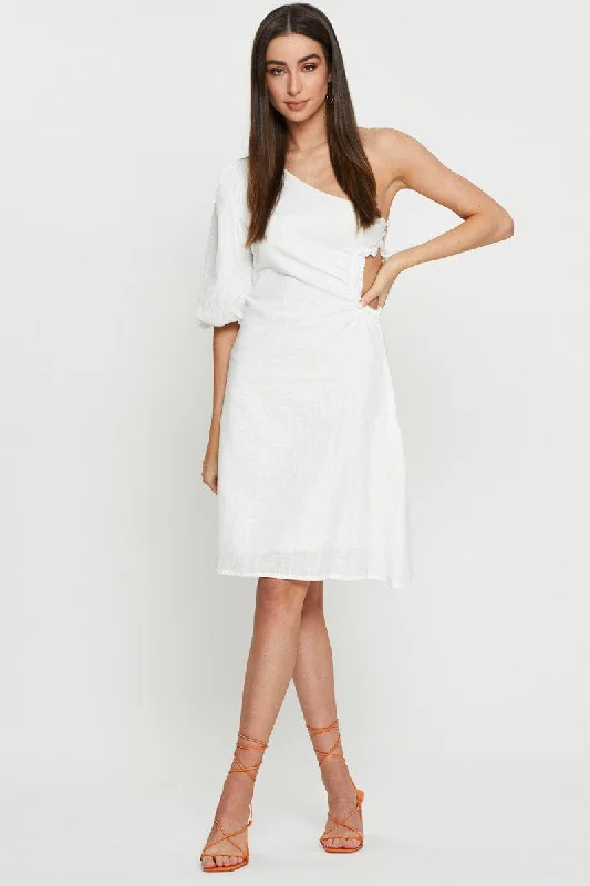 White Midi Dress One Shoulder