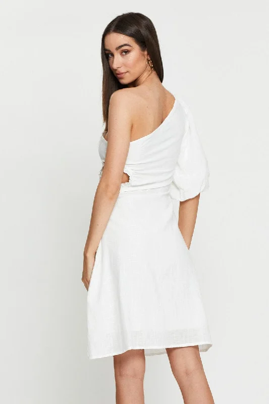 White Midi Dress One Shoulder