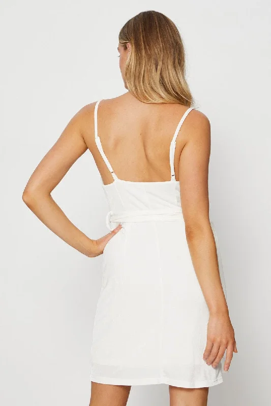 White Mini Dress Cowl Neck