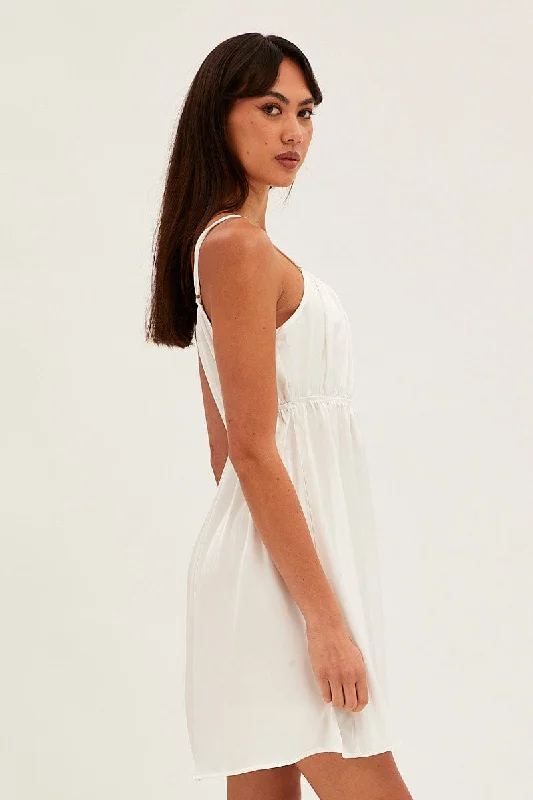 White Nightie Sleeveless Scoop Necksatin Slip Dress