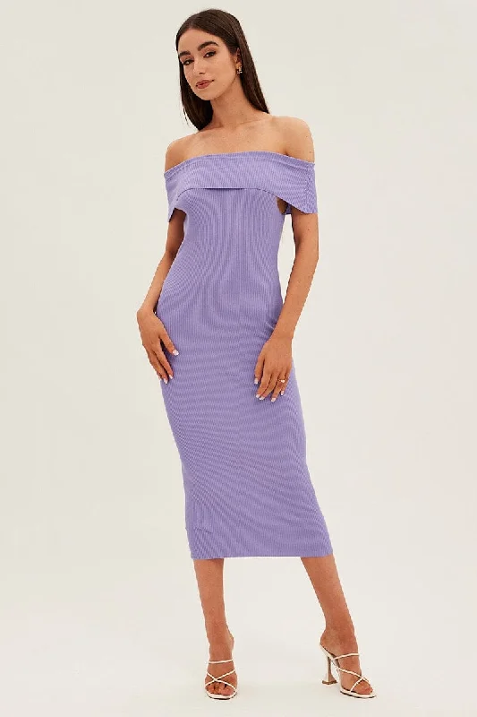 Purple Off Shoulder Dress Knit Bodycon Knit