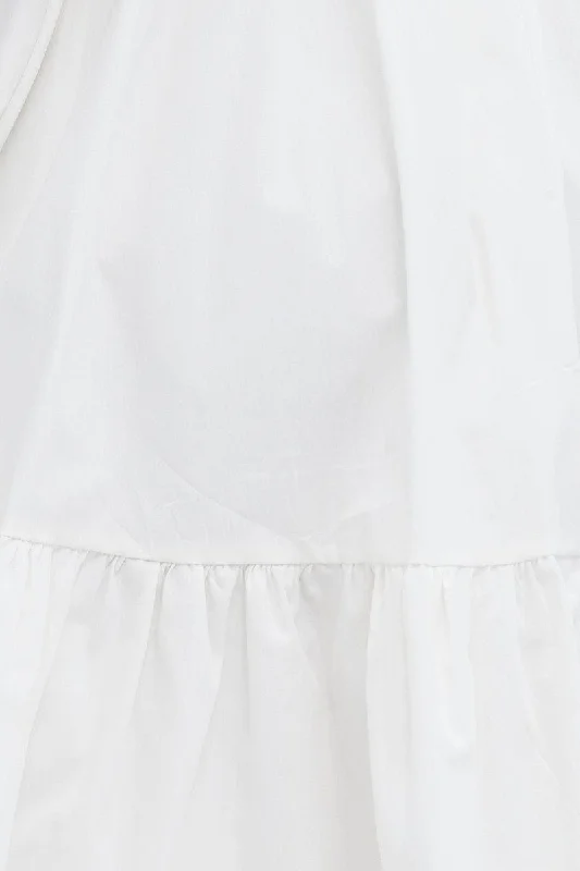 White Short Sleeve Sweetheart Neck Skater Dress