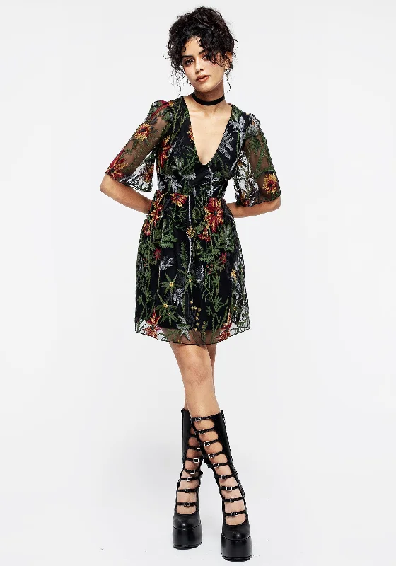 Wildflower Embroidered Mesh Mini Dress