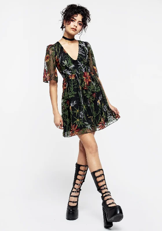 Wildflower Embroidered Mesh Mini Dress