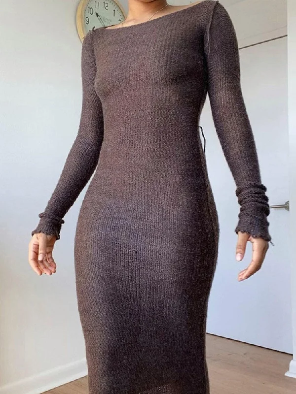 Amy Fashion - New Knitted Bodycon Fairy Grunge Casual Fashion Maxi Dress