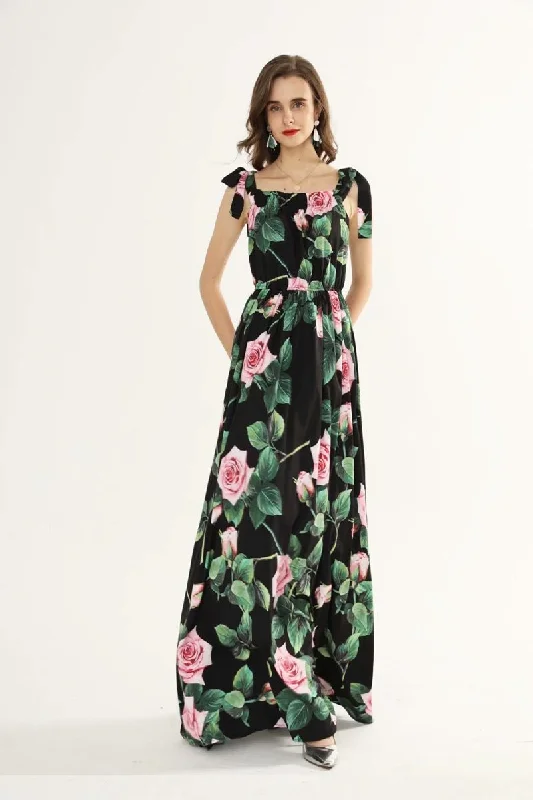 FashionSierra - Printed Ruched Ruffles Fashion Designer Party Long Maxi Dresses