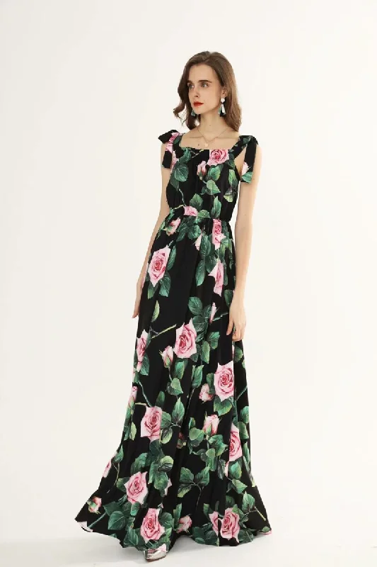 FashionSierra - Printed Ruched Ruffles Fashion Designer Party Long Maxi Dresses