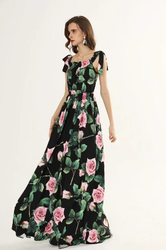 FashionSierra - Printed Ruched Ruffles Fashion Designer Party Long Maxi Dresses