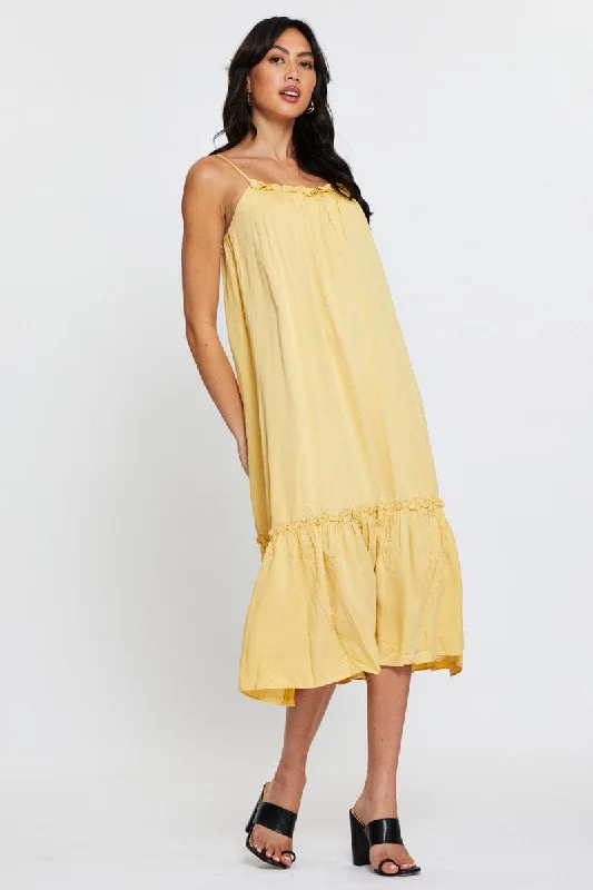 Yellow A Line Dress Sleeveless Midi