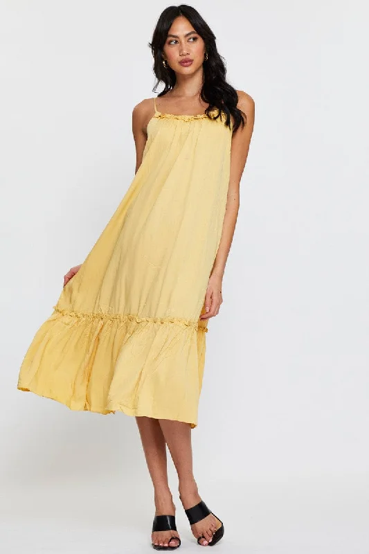 Yellow A Line Dress Sleeveless Midi