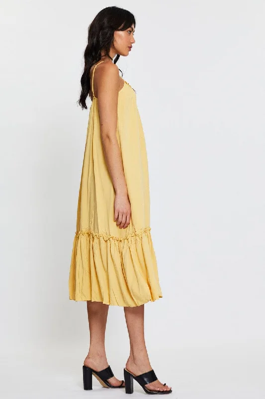 Yellow A Line Dress Sleeveless Midi