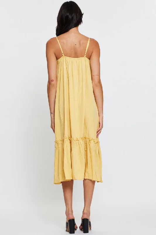 Yellow A Line Dress Sleeveless Midi