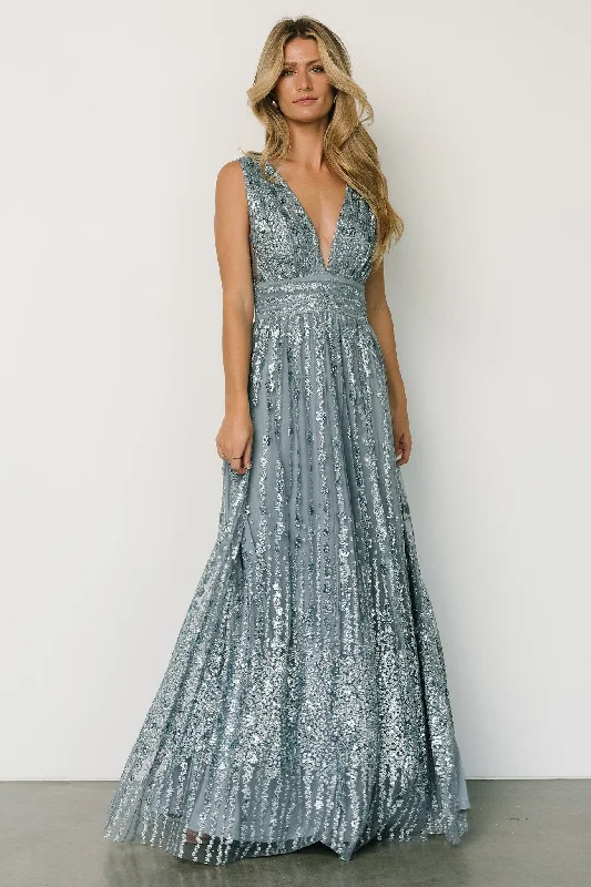 Yvette Sequin Gown | Slate Blue