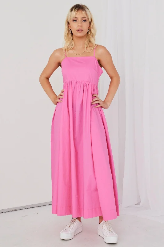 Zion Hot Pink Poplin Strappy Maxi Dress