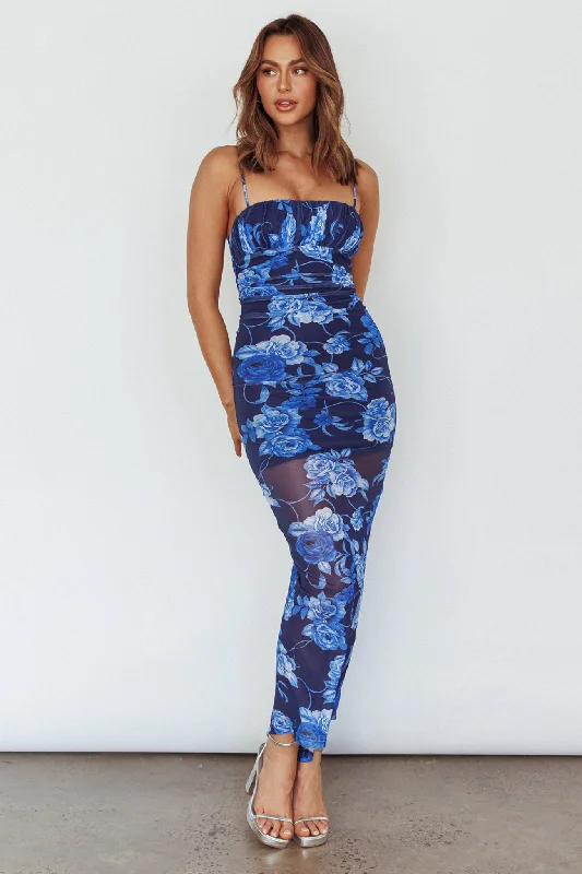 Zosia Ruched Maxi Dress Floral Navy