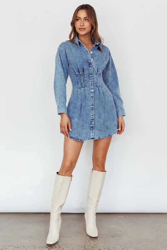 Zurich Long Sleeve Mini Dress Blue